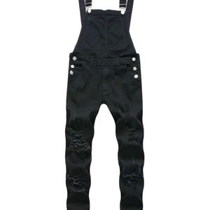Manfinity Homme Men Cotton Ripped Zipper Denim Overall